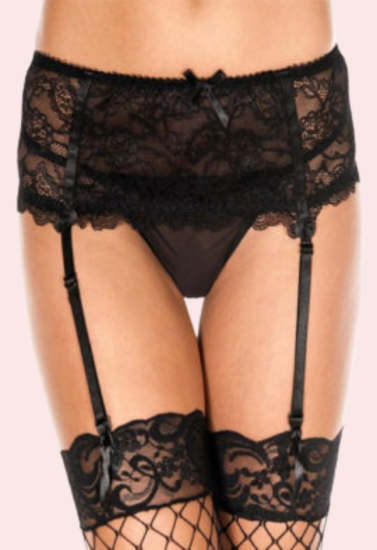 4-Strap Lace Garter Belt & G-String Lingerie Set