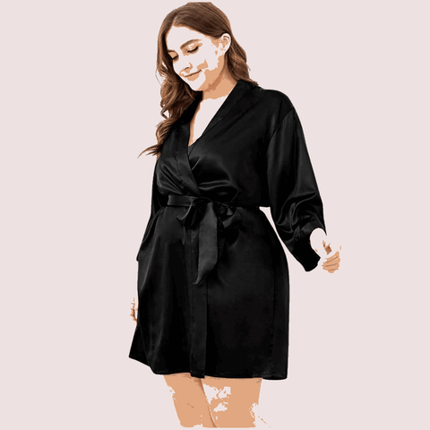 5XL-6XL Black Japanese Silk Satin Robe - Purely Femme