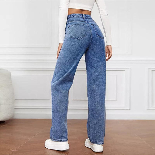 High Waisted Washed Straight Leg Jeans for Women - Purely Femme