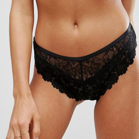 Black Floral Lace High Waist Thong - Purely Femme