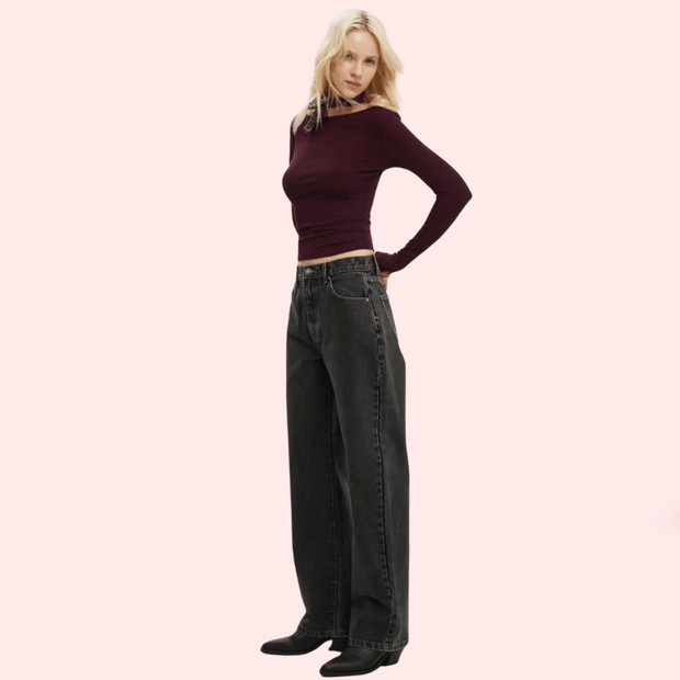 Women's Loose Straight Jeans in Smokey Black Denim - Purely Femme