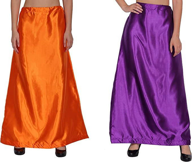 Ladies Glossy silk Underskirt Combo Pack of 2 Orange Purple. - Purely Femme