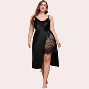 Satin Nightgown with Slit for Plus Size Women - Purely Femme