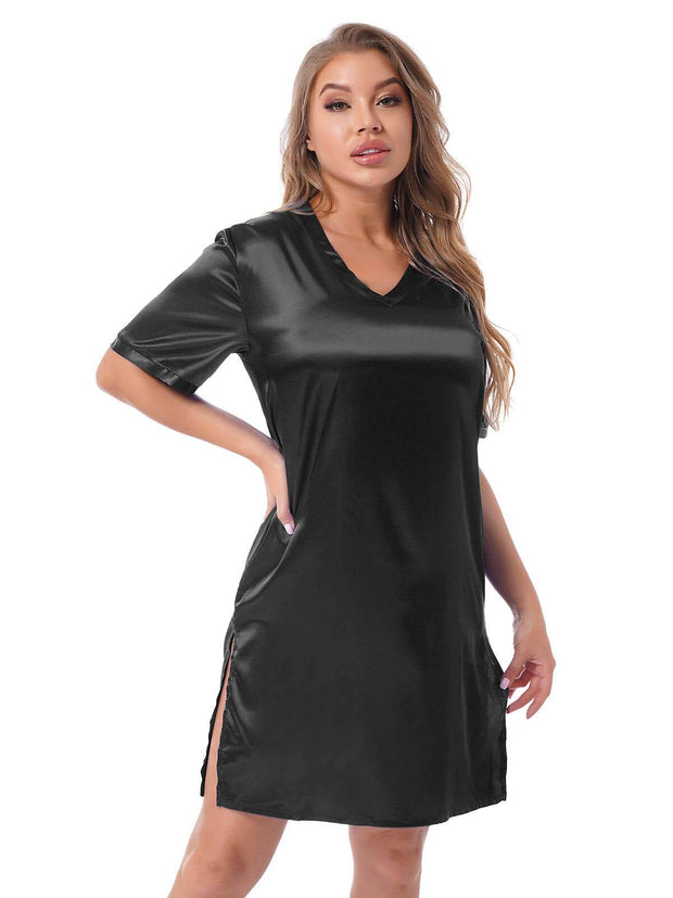 Silk satin sexy black short sleepwear - Purely Femme