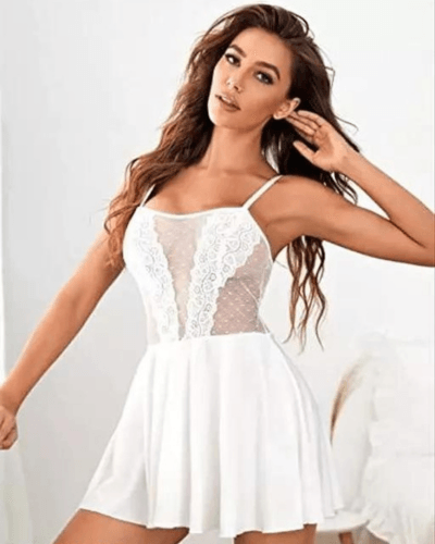 Pure Elegance White Lace Babydoll Nightwear - Purely Femme