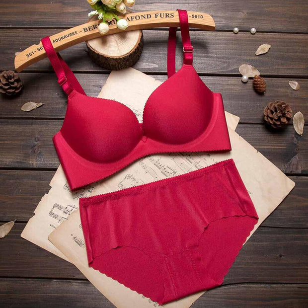 Red Seamless Underwired Lace Bra Panty Set - Purely Femme