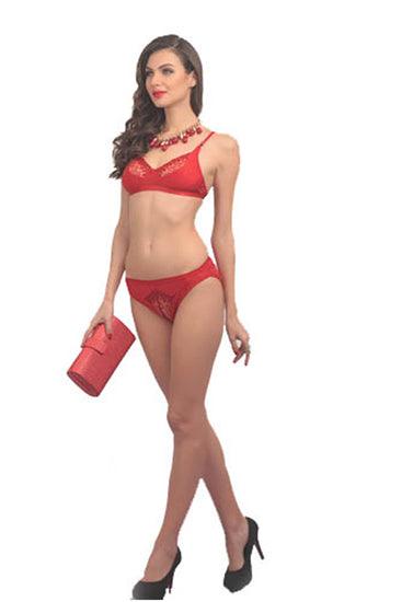 Fancy Hot Red Embroidery Bra Brief Set - Purely Femme