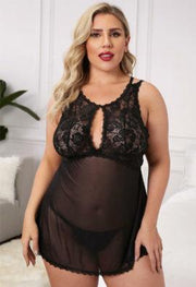 Seductive Plus Size Sheer Lace Babydoll Nightwear - Purely Femme