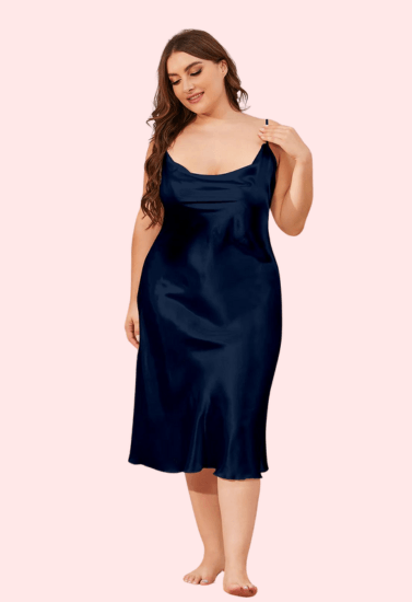 4XL 5XL Plus Size Satin Cowl Neck Dress - Purely Femme