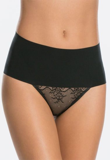 Black Fishnet Lace Mesh High Waisted Thong Panty