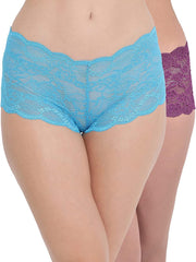 Ladies' Lace Low Waist Multicolor Boyshorts (Pk of 2) - Purely Femme