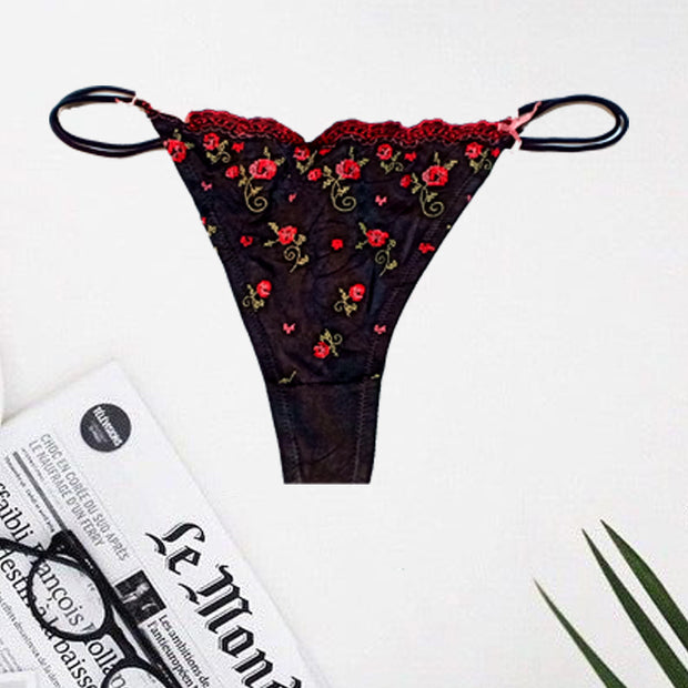 Double Up Floral Print Black G-String