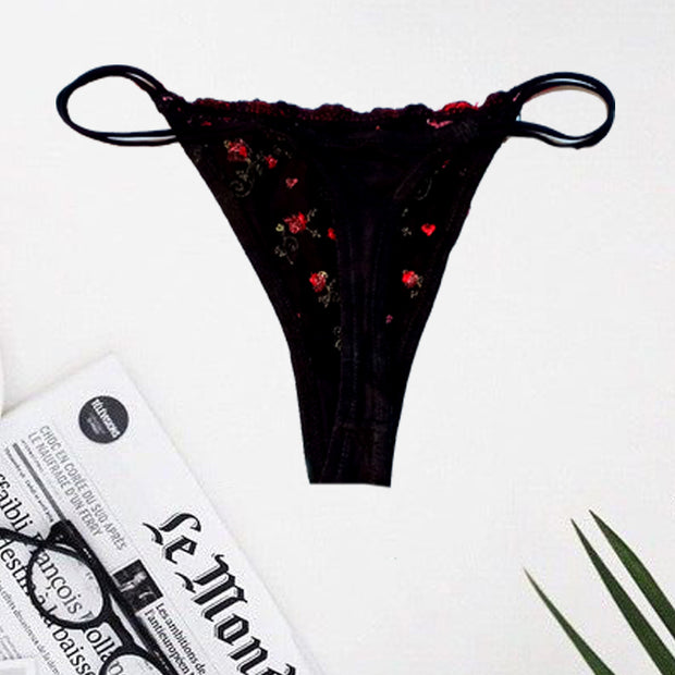 Double Up Floral Print Black G-String