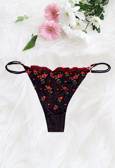 Double Up Floral Print Black G-String