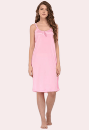 Stylish Knee-Length Pink Satin Nighty - Purely Femme