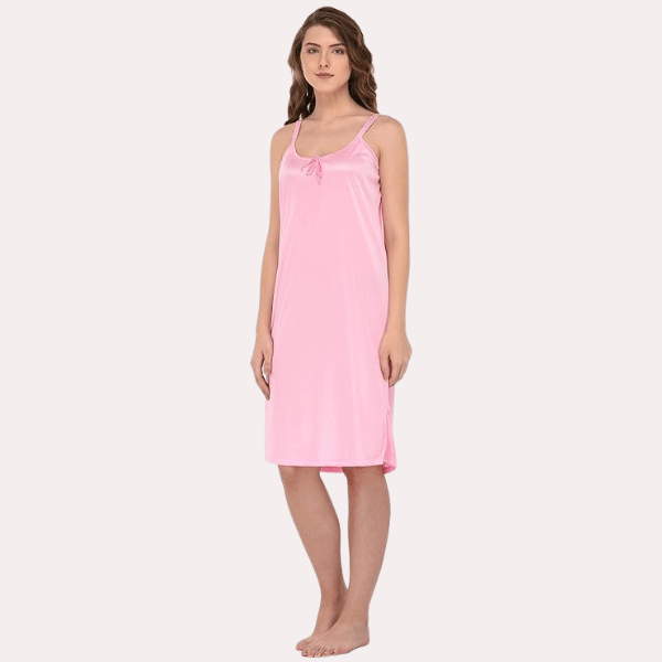 Stylish Knee-Length Pink Satin Nighty - Purely Femme