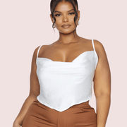 Plus Size White Satin Cropped Cowl Neck Cami Top - Purely Femme