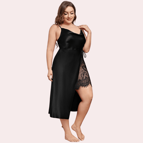 Satin Nightgown with Slit for Plus Size Women - Purely Femme