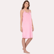 Stylish Knee-Length Pink Satin Nighty - Purely Femme