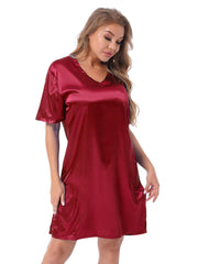 Silk satin sexy Maroon short sleepwear - Purely Femme