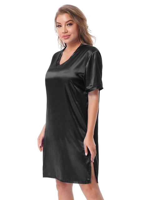 Silk satin sexy black short sleepwear - Purely Femme