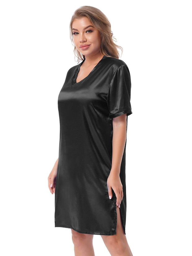 Silk satin sexy black short sleepwear - Purely Femme