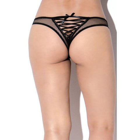 Black Floral Lace High Waist Thong - Purely Femme