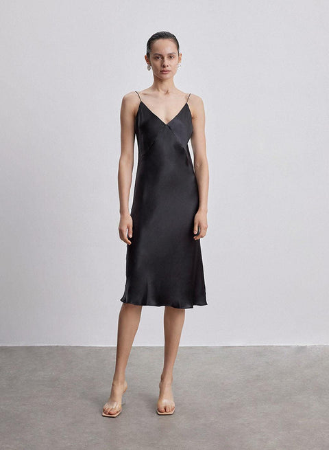 Silk Slip V-Neck Cocktail Party Dress - Purely Femme