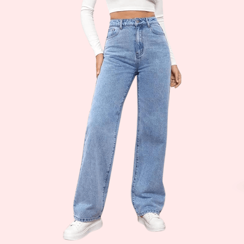 Women's Fashionable Washed High Waist Straight Jeans - Purely Femme