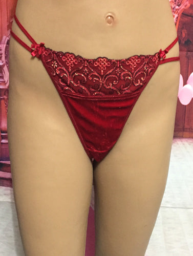 Ladies Bridal Red Velvet V-String