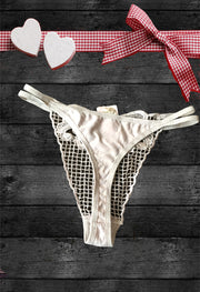 Ladies White Crotch Net G-String Thong