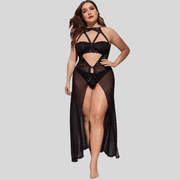 Plus Size Split Long Mesh Babydoll Nightwear - Purely Femme