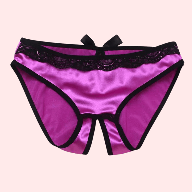 French Daina Silk Satin & Lace Crotchless String in Elegant Gift Box - Purely Femme