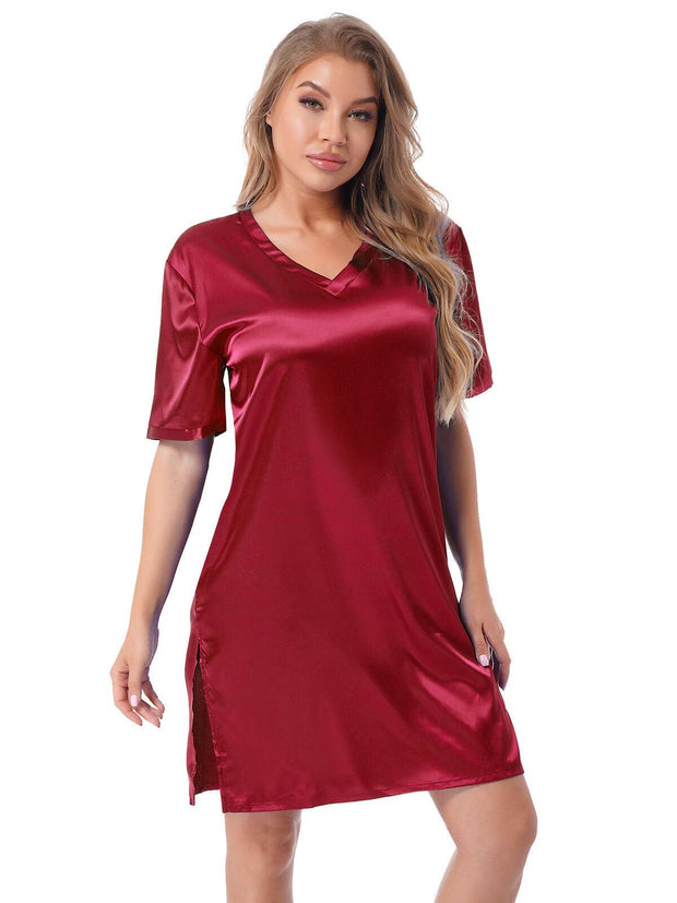 Silk satin sexy Maroon short sleepwear - Purely Femme