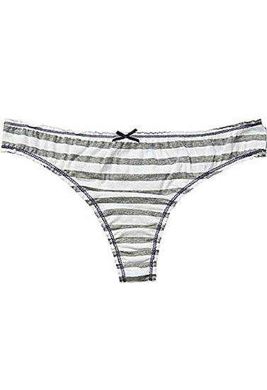 No Secret Grey White Striped Print Soft Tanga Thong