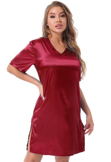 Silk satin sexy Maroon short sleepwear - Purely Femme