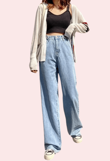 Women's Stylish High Waist Wide Leg Straight Jeans - Purely Femme