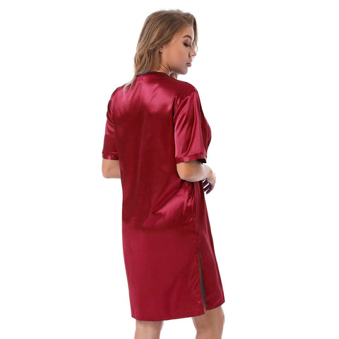 Silk satin sexy Maroon short sleepwear - Purely Femme