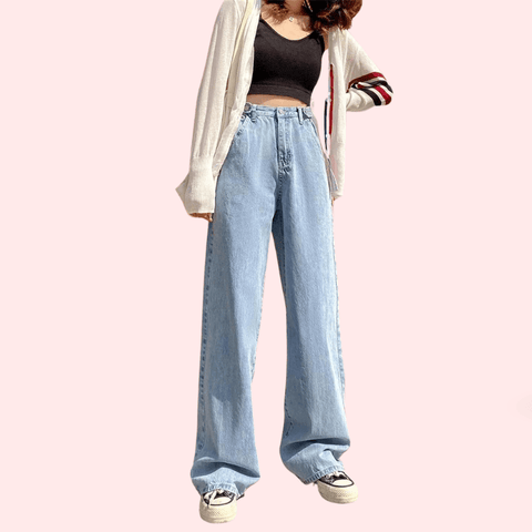 Women's Stylish High Waist Wide Leg Straight Jeans - Purely Femme