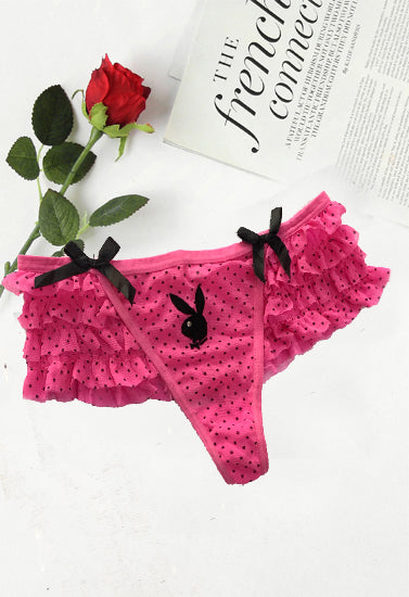 Pink Mesh With Black Bows Frilly Skirt Thong