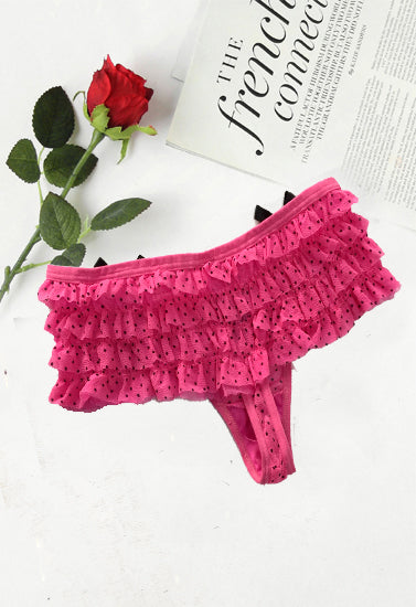 Pink Mesh With Black Bows Frilly Skirt Thong