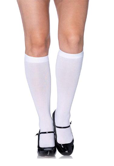 Women's Nylon Opaque Knee Highs White Hosiery - Purely Femme