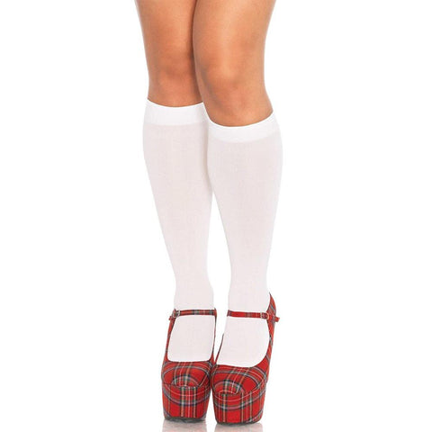 Women's Nylon Opaque Knee Highs White Hosiery - Purely Femme