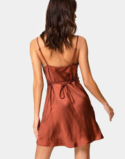 Elegant Dark Rust Satin Slip Dress - Purely Femme