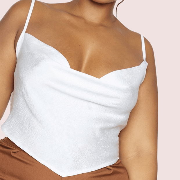 Plus Size White Satin Cropped Cowl Neck Cami Top - Purely Femme