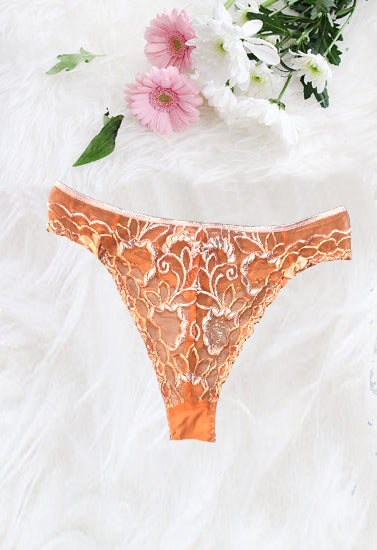 Sexy Keyhole Orange Embroidery Lace Thong