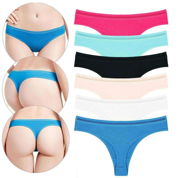 6 PACK PURE COTTON THONG PANTIES - Purely Femme