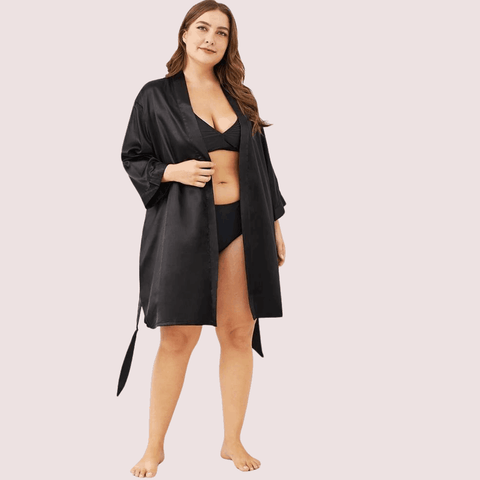 5XL-6XL Black Japanese Silk Satin Robe - Purely Femme