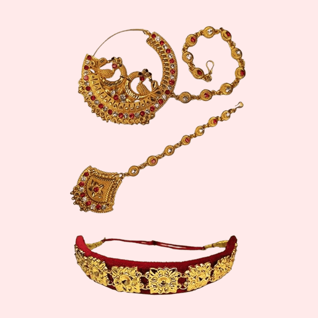 Kumauni Guloband with Nath & Mangtika – Bridal Gold Jewelry Set - Purely Femme