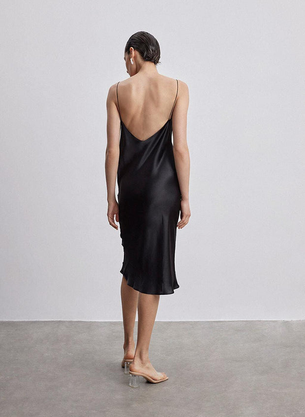 Silk Slip V-Neck Cocktail Party Dress - Purely Femme